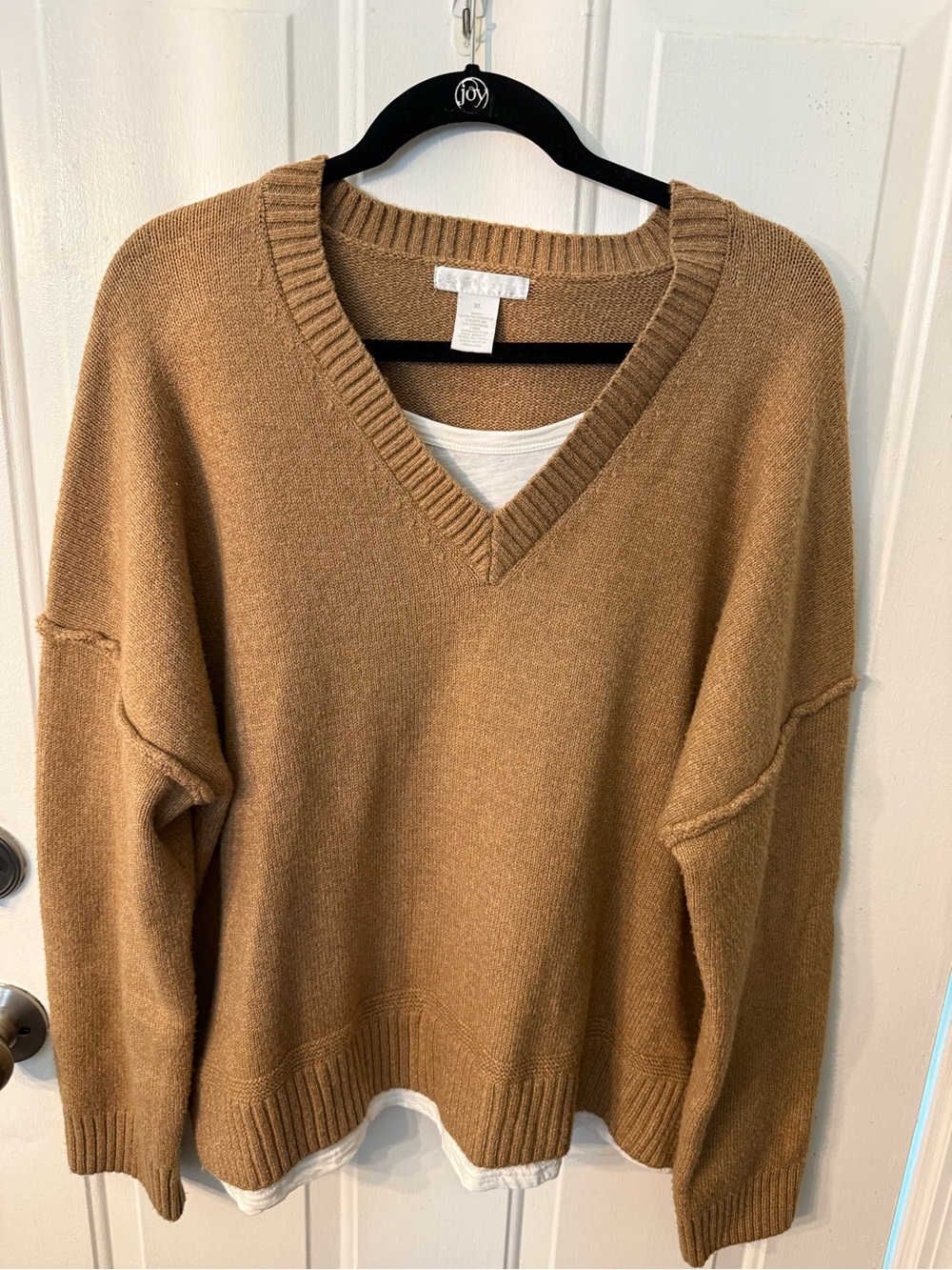 Design History Ribbed V-Neck Sweater in Camel